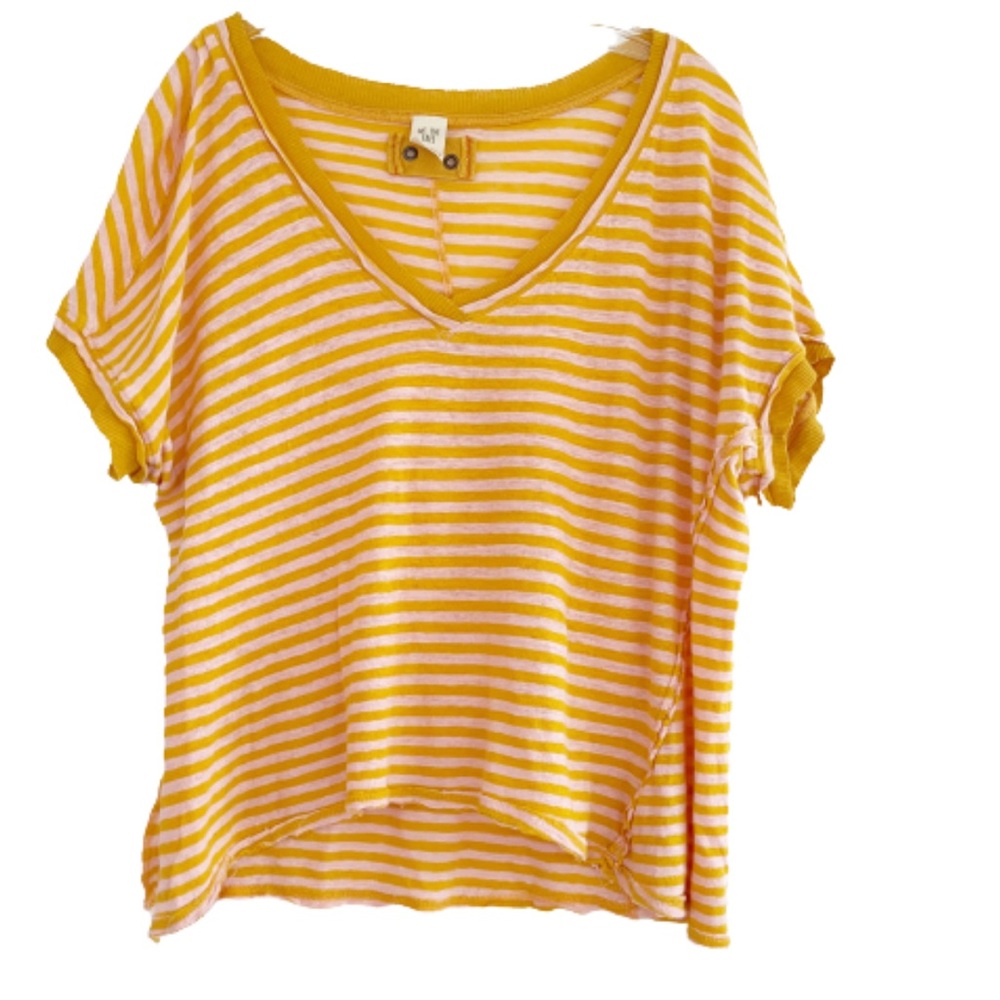 Free People Take Me Yellow Pink Striped Top XS